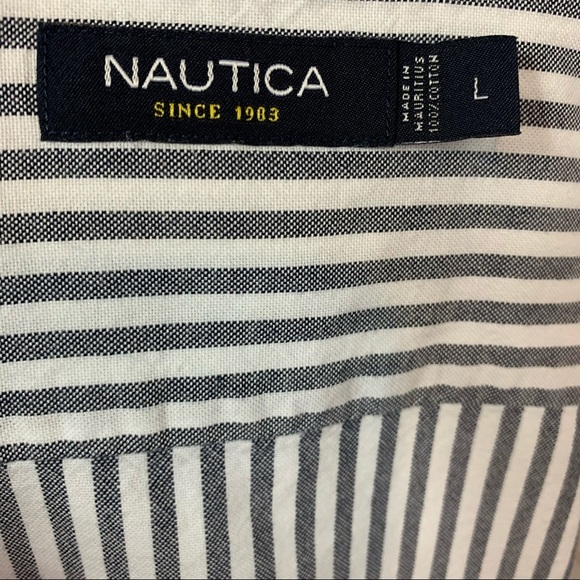 Nautical Gray Striped Button Front Long Sleeve Shirt - Picture 8 of 9